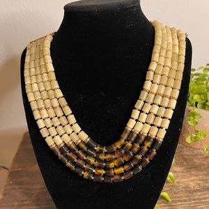 Fossil Brand Horn and Tortoise Barrel Bead Statement Necklace